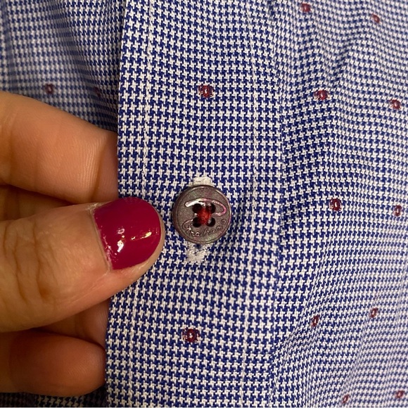 Robert Graham Tailored Fit Blue Grid Dot Button Front Collared Shirt Size XL - Picture 4 of 9